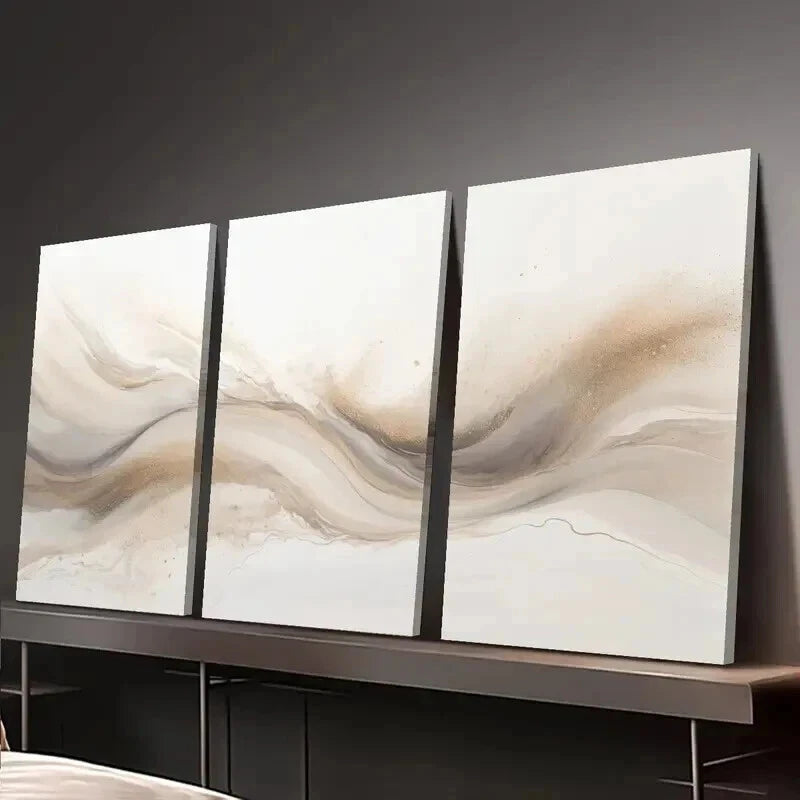 3pcs Soft Beige & Brown Swirls Decor Wall Art Set Canvas Framed 60x90cm - High Quality Print 100% Australian Made Wall Canvas Ready to Hang