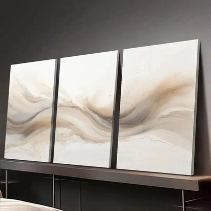 3pcs Soft Beige & Brown Swirls Decor Wall Art Set Canvas Framed 60x90cm - High Quality Print 100% Australian Made Wall Canvas Ready to Hang