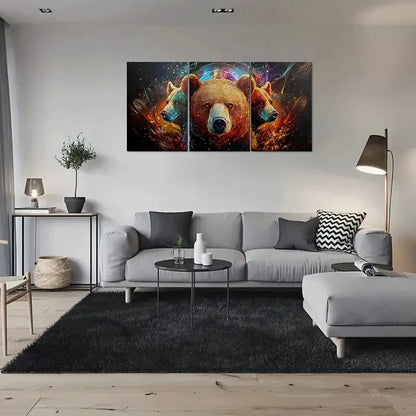 3pcs Modern Colorful Abstract Bear Metal Print Ready to Hang Art