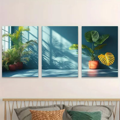 3pcs Vibrant Monstera Leaf Metal Print Ready to Hang Art