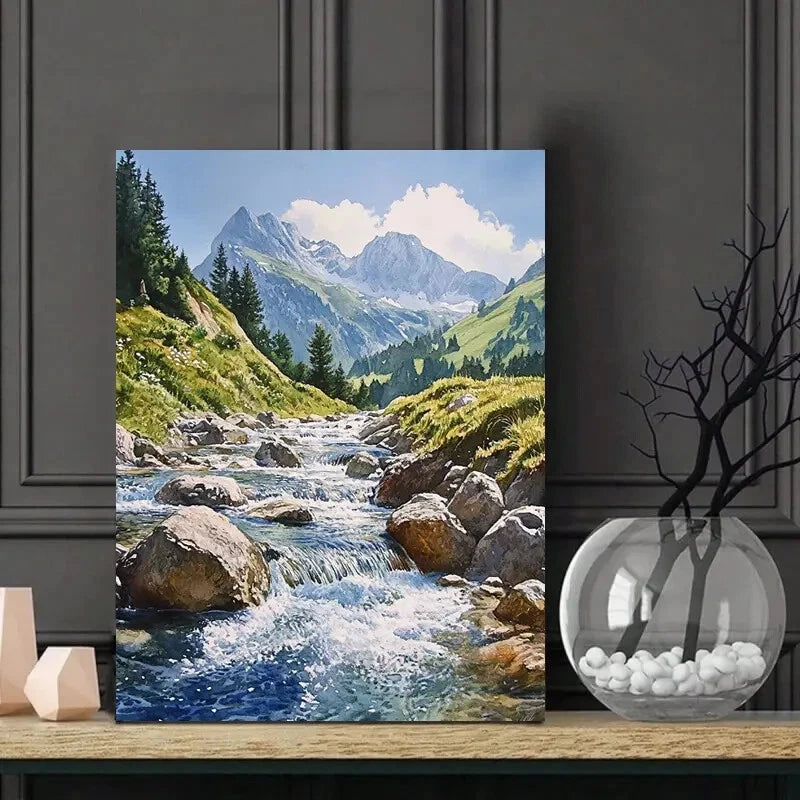 Beautiful Painting Of a Flowing Stream in Kitzbühel 40x60cm Metal Print Ready to Hang