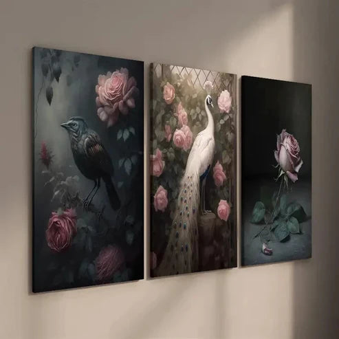 3pcs Gothic Animal Bird and Pearooster Wall Art Set Canvas Unframed - High Quality Print 100% Australian Made Wall Canvas