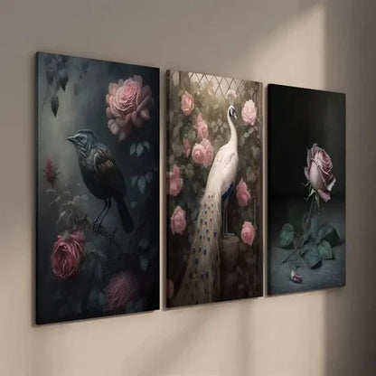 3pcs Gothic Animal Bird and Pearooster Wall Art Set Canvas Unframed - High Quality Print 100% Australian Made Wall Canvas