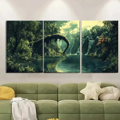 3pcs Mystical Loch Ness Monster Scene with Water Metal Print Ready to Hang Art