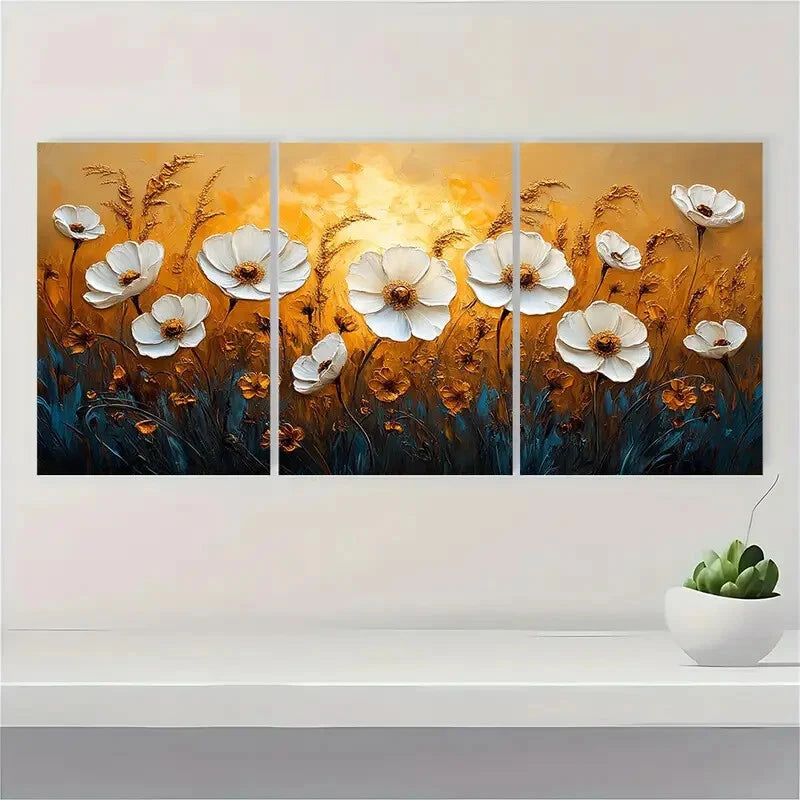 3pcs Serene Floral Textured Wildflowers Metal Print Ready to Hang Art