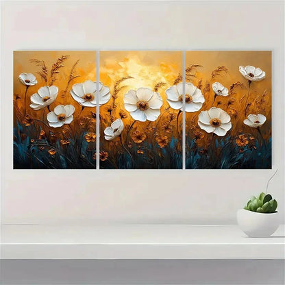 3pcs Serene Floral Textured Wildflowers Metal Print Ready to Hang Art