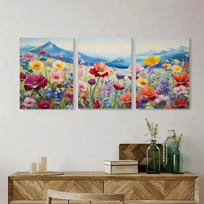 3pcs Wildflower Meadow Floral Metal Print Ready to Hang Art