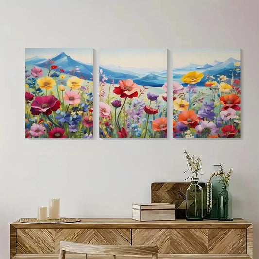 3pcs Wildflower Meadow Floral Metal Print Ready to Hang Art