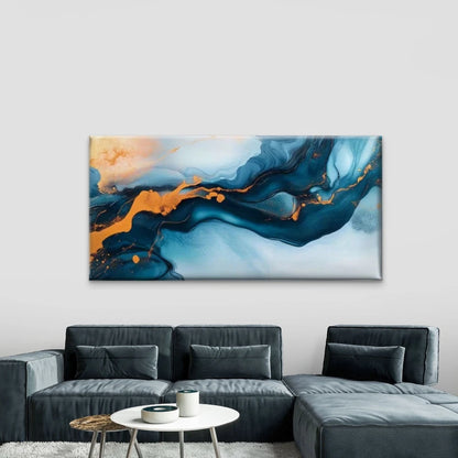 Blue, Orange & White Swirl Wall Art Canvas Office Home Room Framed 120x60cm