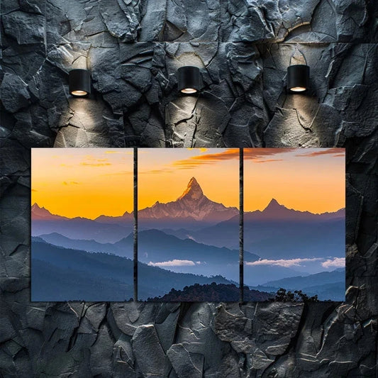 3pcs Annapurna Range Himalayas Silhouette Metal Print Ready to Hang Art