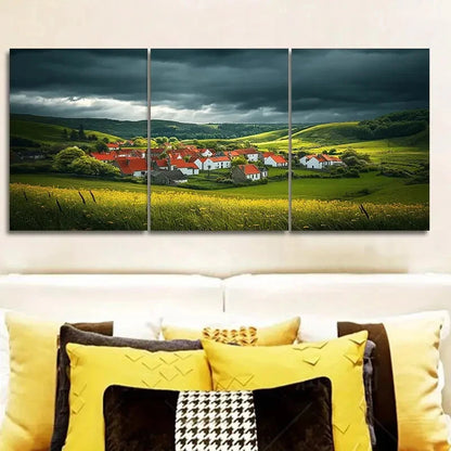 3pcs A little village with red roofs Metal Print Ready to Hang Art - Bella Home Decor