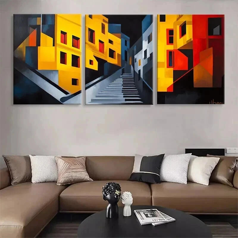 3pcs Abstract Urban Cityscape Stairway Perfect Wall Art Set Canvas Framed 40x60cm - High Quality Print 100% Australian Made Wall Canvas Ready to Hang