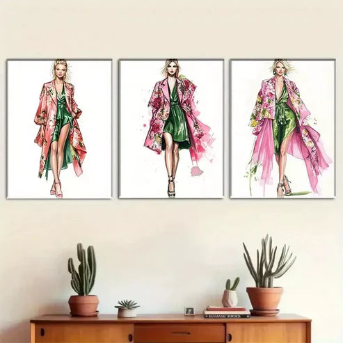 3pcs Fashion Sketch Style Triptych Wall Art Set Canvas Framed 60x90cm - High Quality Print 100% Australian Made Wall Canvas Ready to Hang
