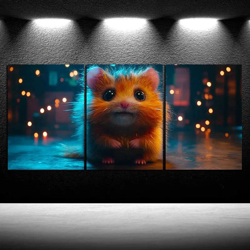 3pcs Charming Hamster Trio Animal Themed Metal Print Ready to Hang Art