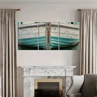 3pcs Vintage Weathered Wooden Boat Wall Art Set Canvas Framed 40x60cm - High Quality Print 100% Australian Made Wall Canvas Ready to Hang