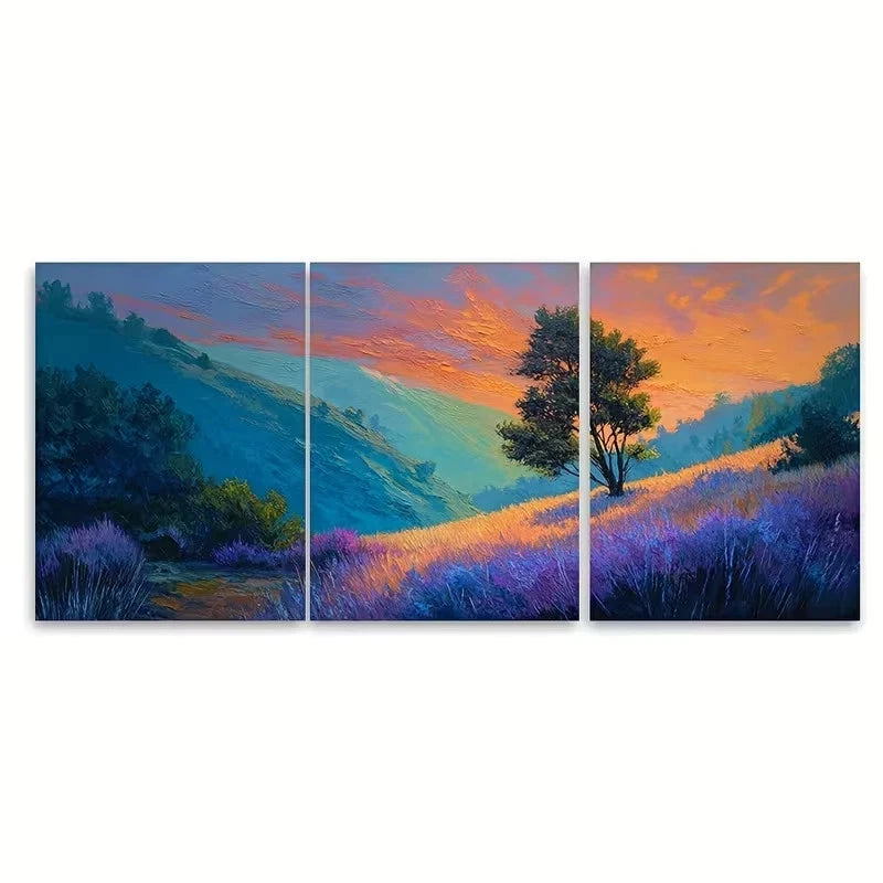 3pcs Sunrise Botanical Tree Creek Texture Wall Art Set Canvas Framed 60x90cm – High Quality Print 100% Australian Made Wall Canvas Ready to Hang