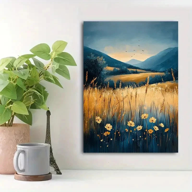 Beautiful Serene Countryside Landscape Painting 40x60cm Metal Print Ready to Hang