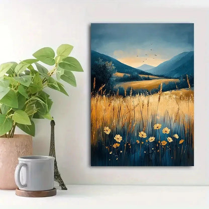 Beautiful Serene Countryside Landscape Painting 40x60cm Metal Print Ready to Hang