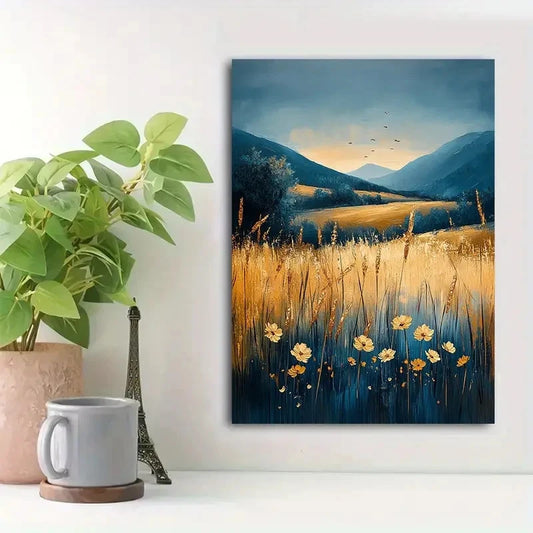 Beautiful Serene Countryside Landscape Painting 40x60cm Metal Print Ready to Hang