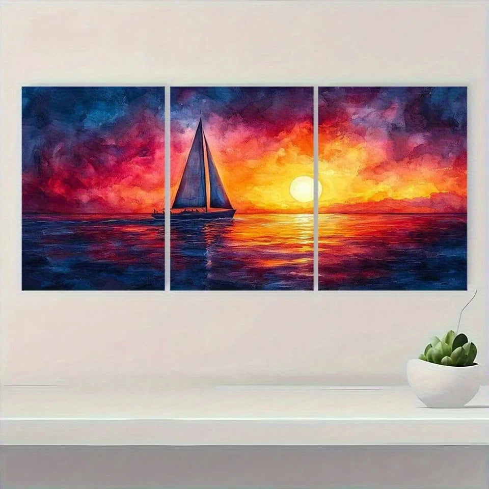 3pcs Sailboat Sunset Nautical Ocean Metal Print Ready to Hang Art