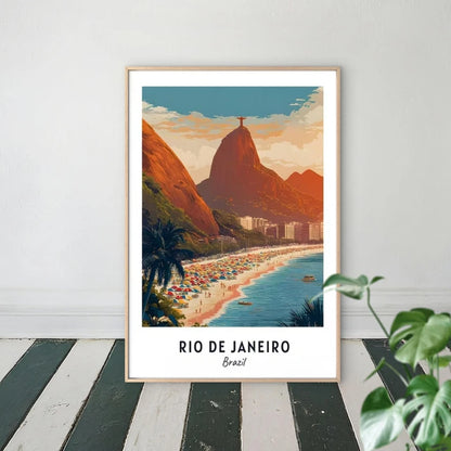 Rio De Janeiro Brazil Cityscape Map & Christ Travel Poster Print Wall Art