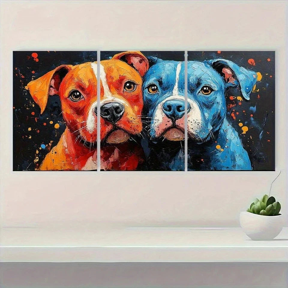 3pcs Dog Vibrant Pit Bull Abstract Metal Print Ready to Hang Art