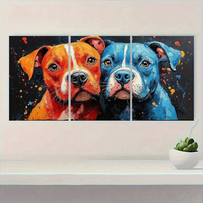 3pcs Dog Vibrant Pit Bull Abstract Metal Print Ready to Hang Art