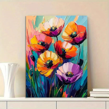 Colorful Poppies In The Style Of Acrylic Painting  40x60cm Metal Print Ready to Hang