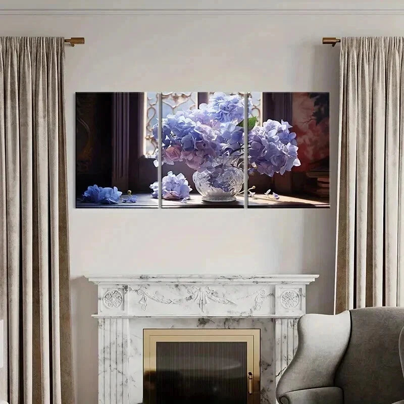 3pcs Vase Purple Flowers Hydrangeas Wall Art Set Canvas Framed 40x60cm - High Quality Print 100% Australian Made Wall Canvas Ready to Hang