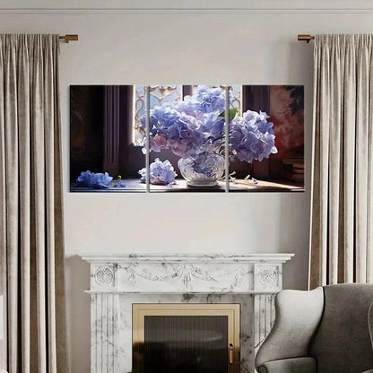 3pcs Vase Purple Flowers Hydrangeas Wall Art Set Canvas Framed 40x60cm - High Quality Print 100% Australian Made Wall Canvas Ready to Hang