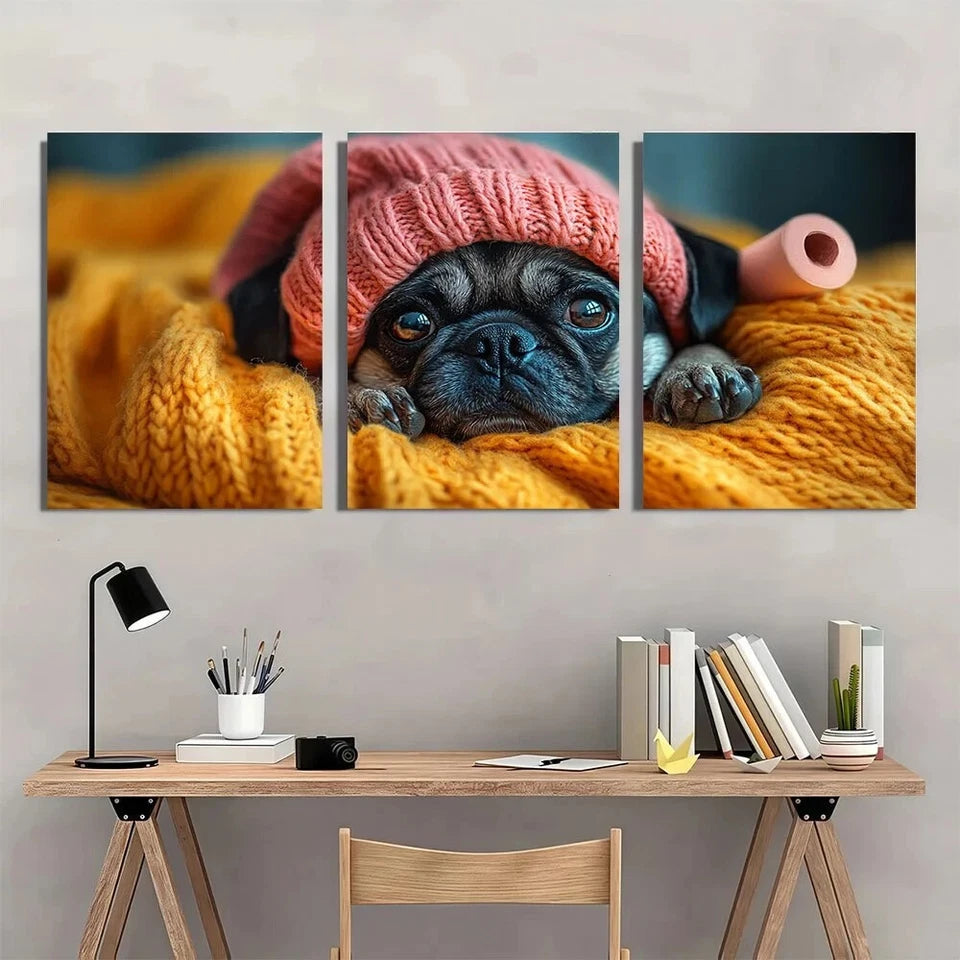 3pcs Funny Pug Humorous Pet Animal Metal Print Ready to Hang Art