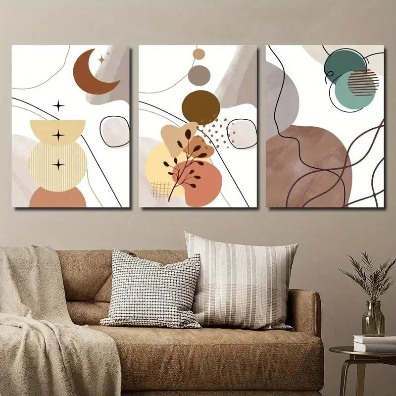 3pcs Bohemian Abstract Botanical Tones Perfect Wall Art Set Canvas Framed 40x60cm - High Quality Print 100% Australian Made Wall Canvas Ready to Hang