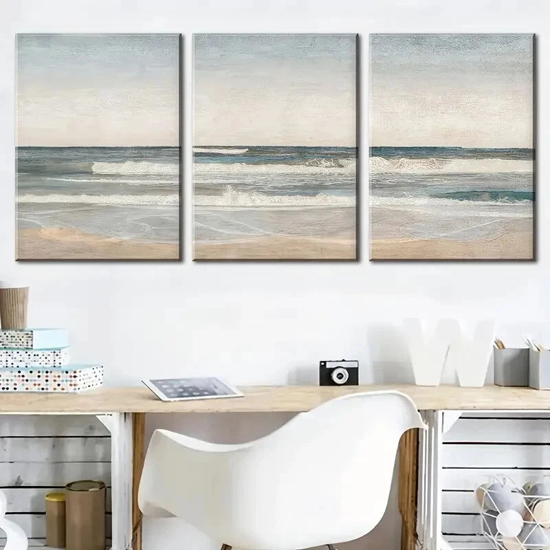 3pcs Seaside Beach Landscape Abstract Perfect Wall Art Set Canvas Framed 40x60cm - High Quality Print 100% Australian Made Wall Canvas Ready to Hang