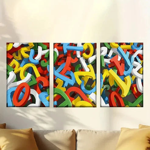 3pcs Fun letter accessories Wall Art Set Canvas Unframed - High Quality Print 100% Australian Made Wall Canvas