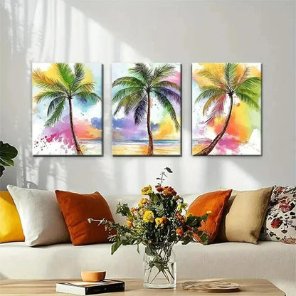 3pcs Tropical Palm Tree Colorful Nature Perfect Wall Art Canvas Unframed - High Quality Print 100% Australian Made Wall Canvas