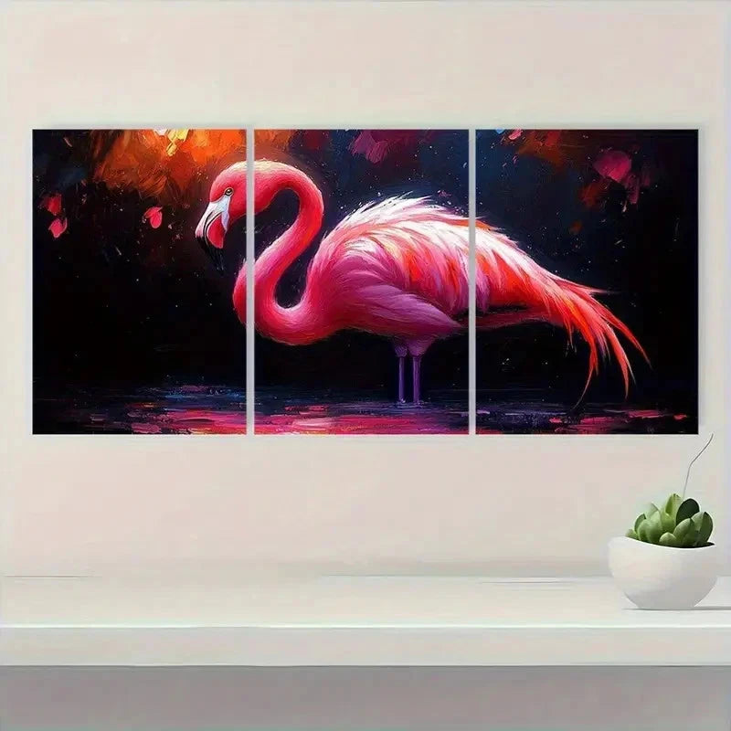 3pcs Flamingo Colorful Abstract Design RI Wall Art Set Canvas Framed 40x60cm - High Quality Print 100% Australian Made Wall Canvas Ready to Hang