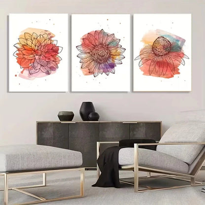 3pcs Colorful Wildflower Watercolor  Wall Art Set Canvas Framed 60x90cm - High Quality Print 100% Australian Made Wall Canvas Ready to Hang