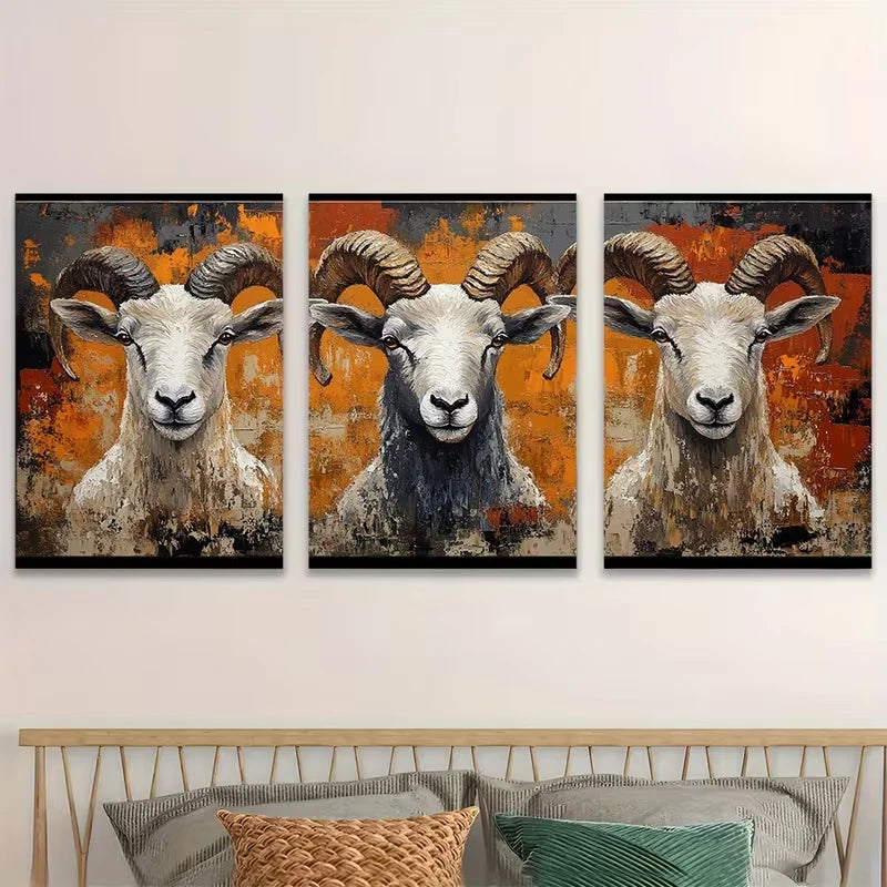 3pcs Whimsical Mountain Sheep Art Metal Print Ready to Hang Art