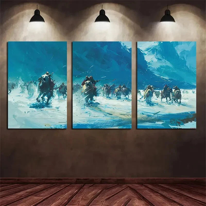 3pcs Polar Bear Tracking Primitive Hunting Scene Metal Print Ready to Hang Art
