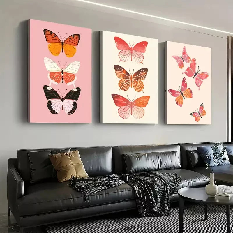 3pcs Simple Style Fashion Abstract Butterfly  Wall Art Set Canvas Framed 50x70cm - High Quality Print 100% Australian Made Wall Canvas Ready to Hang - Bella Home Decor