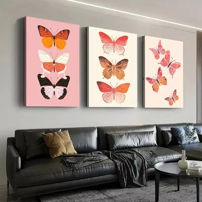 3pcs Simple Style Fashion Abstract Butterfly  Wall Art Set Canvas Framed 50x70cm - High Quality Print 100% Australian Made Wall Canvas Ready to Hang - Bella Home Decor