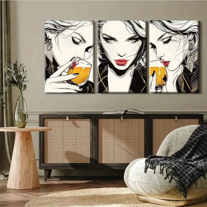 3pcs Women Drinking Cocktail Chic Poses Perfect Wall Art Set Canvas Framed 40x60cm - High Quality Print 100% Australian Made Wall Canvas Ready to Hang
