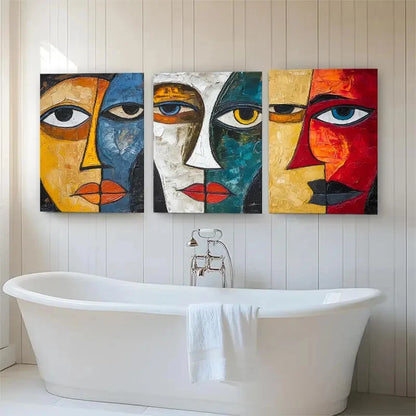 3pcs Abstract Cubism Face Décor Colorful Perfect Wall Art Set Canvas Framed 40x60cm - High Quality Print 100% Australian Made Wall Canvas Ready to Hang