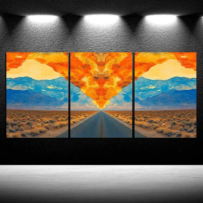 3pcs Sunset Glow Road Trio Painting Metal Print Ready to Hang Art
