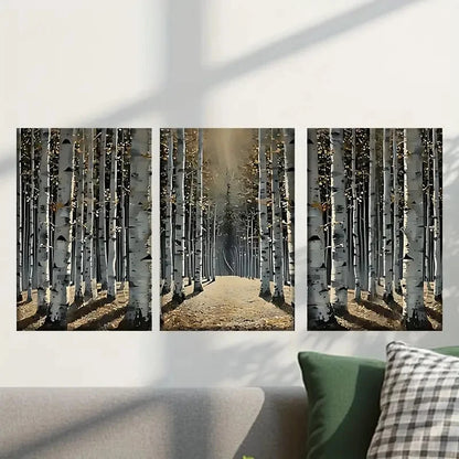 3pcs Forest Filled with White Birch Trees Wall Art Set Canvas Framed 60x90cm - High Quality Print 100% Australian Made Wall Canvas Ready to Hang