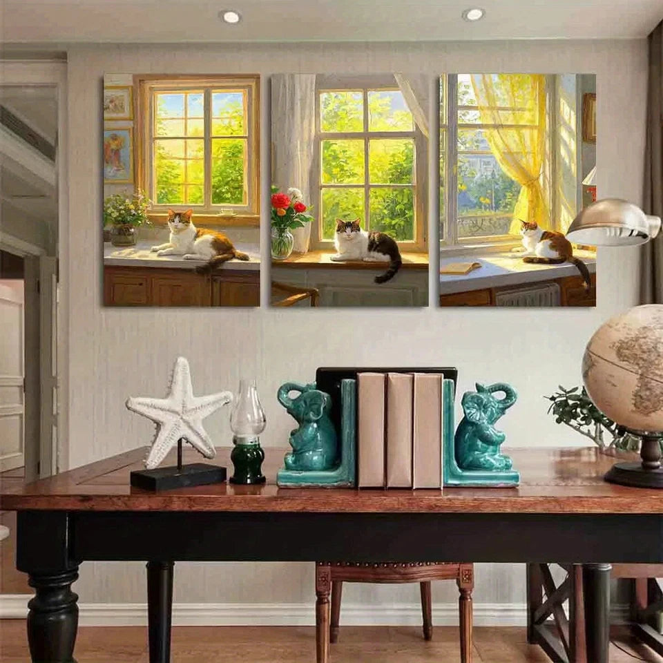 3pcs Dreamy Window Cat Abstract Metal Print Ready to Hang Art
