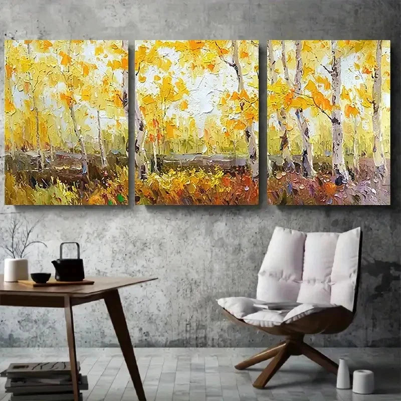 3pcs Vibrant Yellow and Orange Trees Metal Print Ready to Hang Art