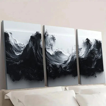 3pcs Abstract Black and White Modern Fluid Wall Art Set Canvas Framed 40x60cm - High Quality Print 100% Australian Made Wall Canvas Ready to Hang