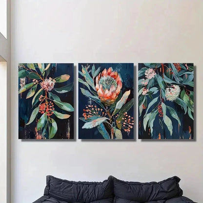 3pcs Blue Leaf Flower Decoration Wall Art Set Canvas Framed 40x60cm - High Quality Print 100% Australian Made Wall Canvas Ready to Hang