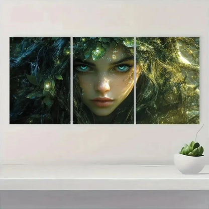 3pcs Jungle Woman Green & Golden Art I Wall Art Set Canvas Framed 50x70cm - High Quality Print 100% Australian Made Wall Canvas Ready to Hang